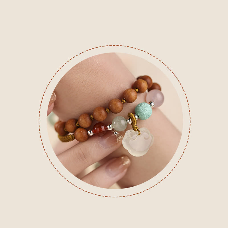 KarmaRipple's Green Sandalwood Chalcedony Peace Buckle Talisman Soothing Double Wrap Bracelet p14