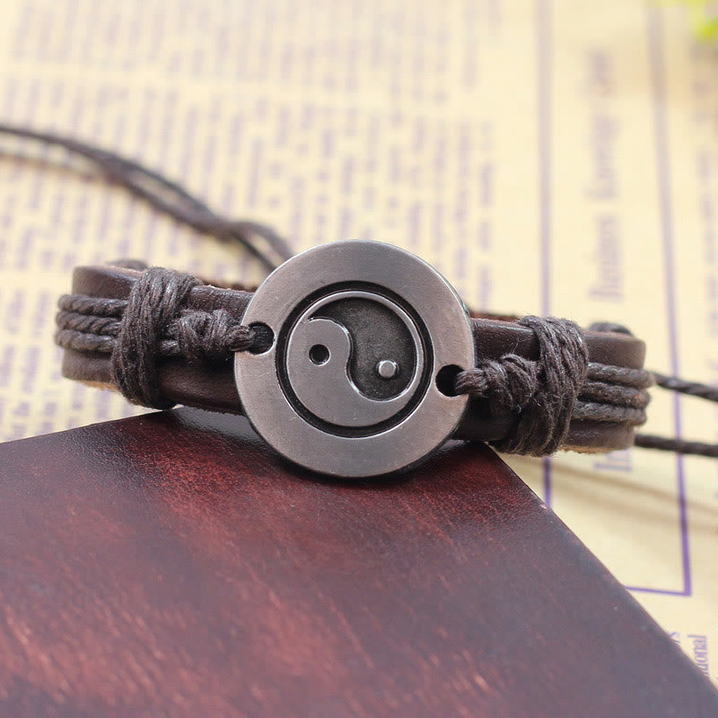 KarmaRipple's Retro Yin Yang Leather Balance String Bracelet p3
