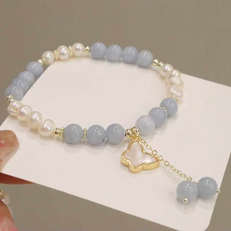 KarmaRipple's Authentic Aquamarine Pearl Balancing Ginkgo Leaf Butterfly Talisman Bracelet p8