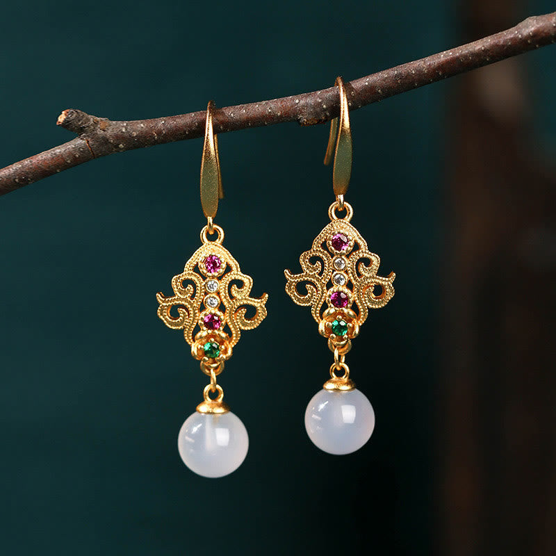 KarmaRipple's 24K Gold Plated Round Chalcedony Positive Dangle Drop Earrings p7