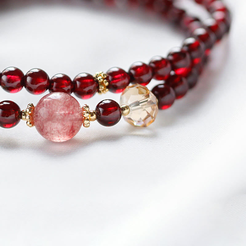 KarmaRipple's 14K Gold Plated Authentic Garnet Strawberry Quartz Stability Double Wrap Bracelet p8