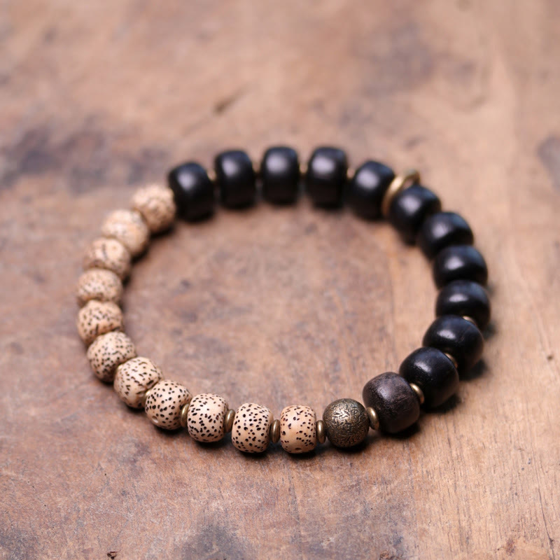 KarmaRipple's Tibetan Bodhi Seed Black Obsidian Ebony Wood Bronze Peace Bracelet p28