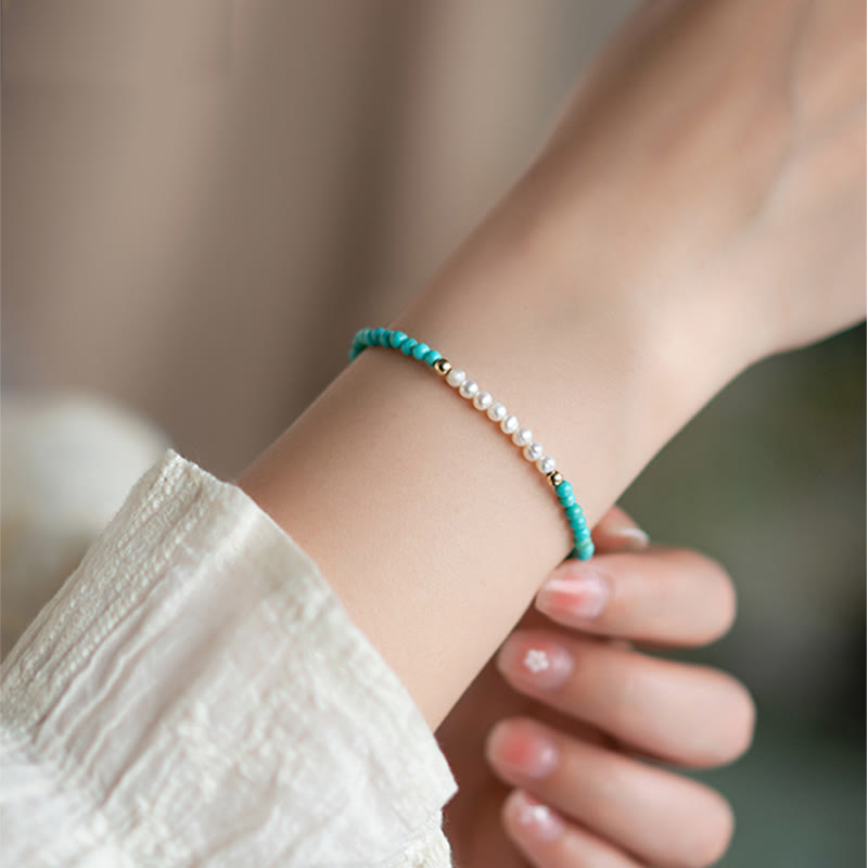 KarmaRipple's 925 Sterling Silver Authentic Turquoise Pearl Beaded Bracelet p2