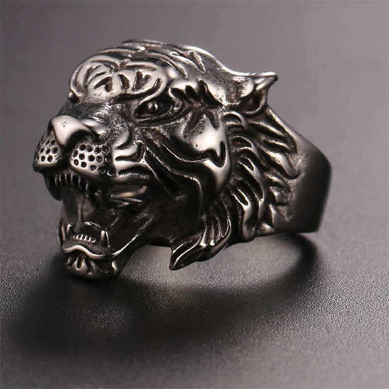 KarmaRipple's Men's Animal Tiger Head Titanium Steel Balance Calm Punk Rock Biker Ring p17