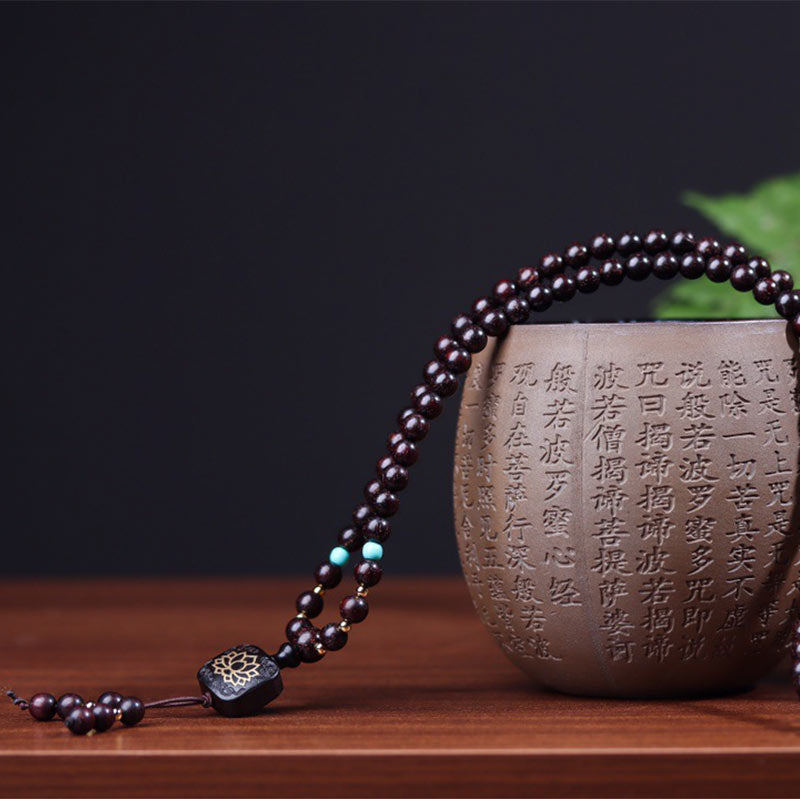 KarmaRipple's 108 Mala Beadwork Tibetan Small Leaf Red Sandalwood Lotus Balance Bracelet p6