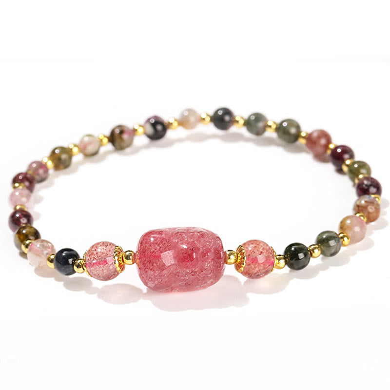 KarmaRipple's Moonstone Strawberry Quartz Tourmaline PiXiu Balancing Bracelet p10
