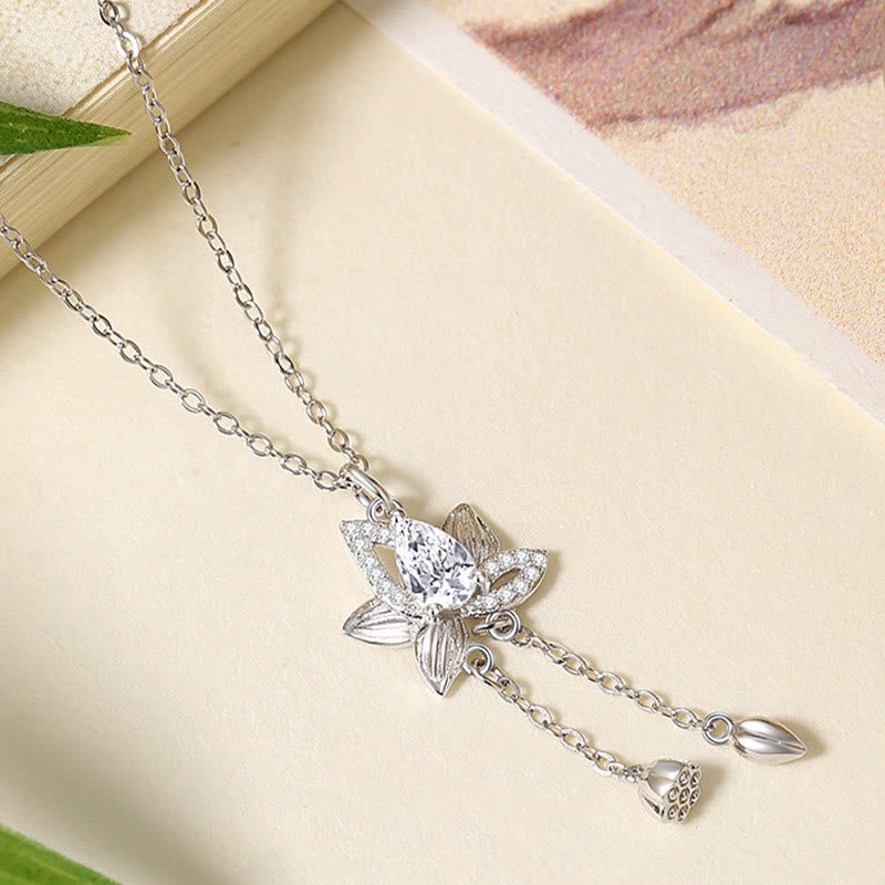 KarmaRipple's 925 Sterling Silver Lotus Zircon Enlightenment Pendant Necklace p3