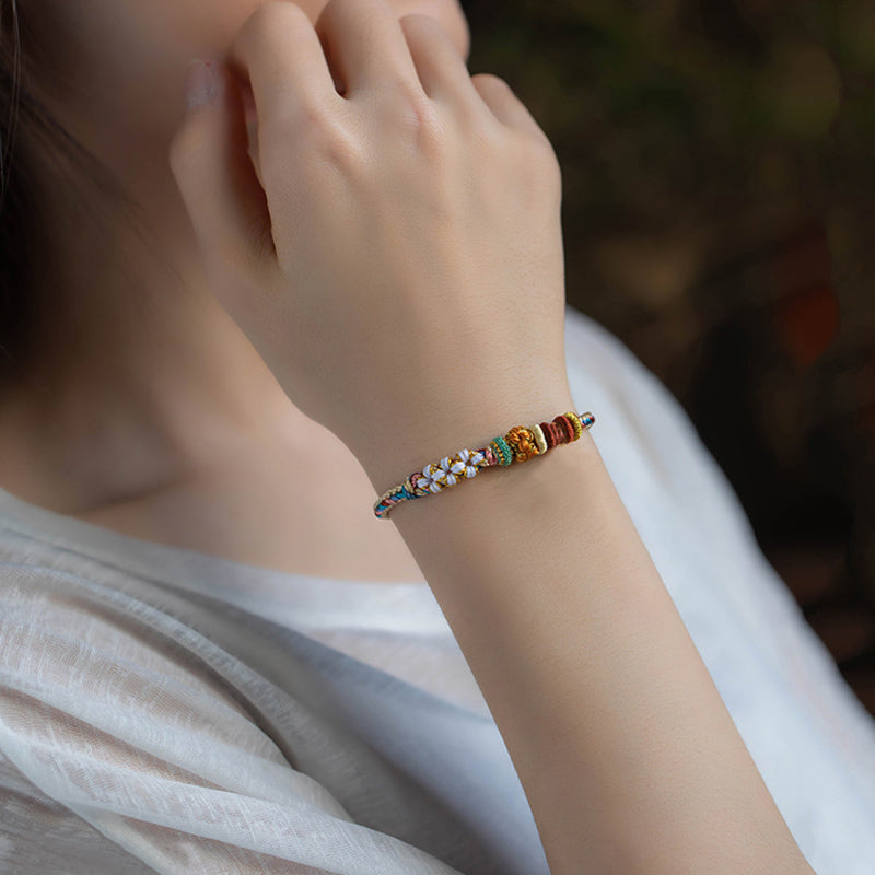KarmaRipple's Handmade Dunhuang Color Peach Blossom Pattern Braid String Bracelet p13