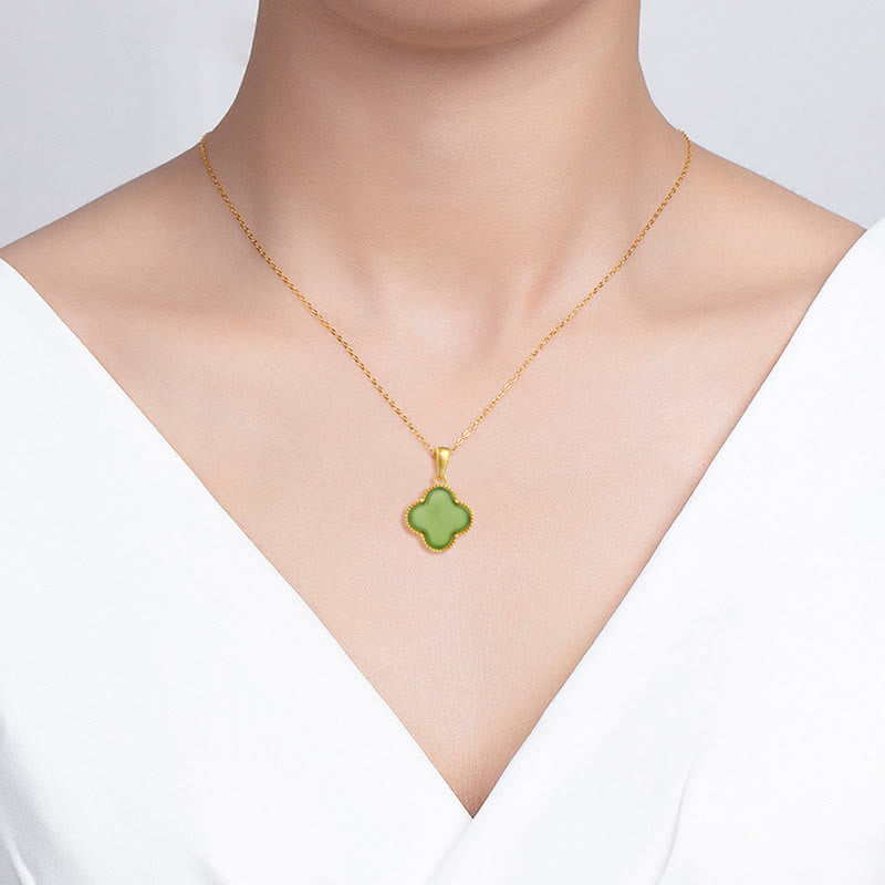 KarmaRipple's 925 Sterling Silver Authentic Hetian Jade Fortune Four Leaf Clover Pendant Necklace p7