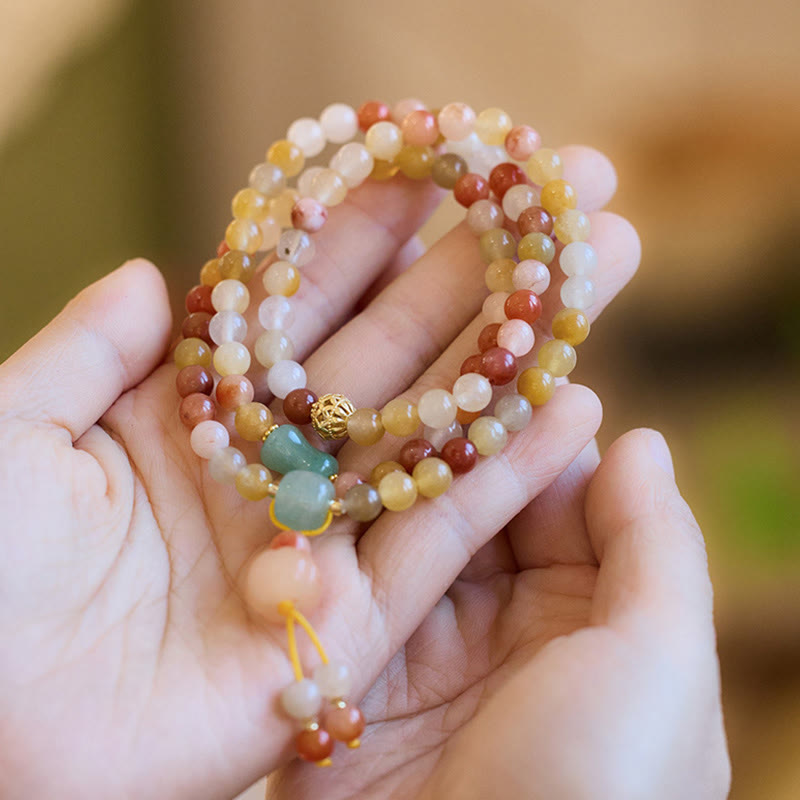 KarmaRipple's Authentic Golden Silk Jade Pumpkin Talisman Wealth Fortune Triple Wrap Bracelet p7