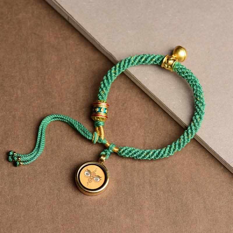 KarmaRipple's Tibetan Five God Of Wealth Thangka Fortune Prayer Wheel Bell Braid String Bracelet p13