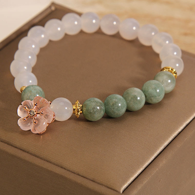 KarmaRipple's Ivory Agate Jade Flower Talisman Fortune Protection Bracelet p5