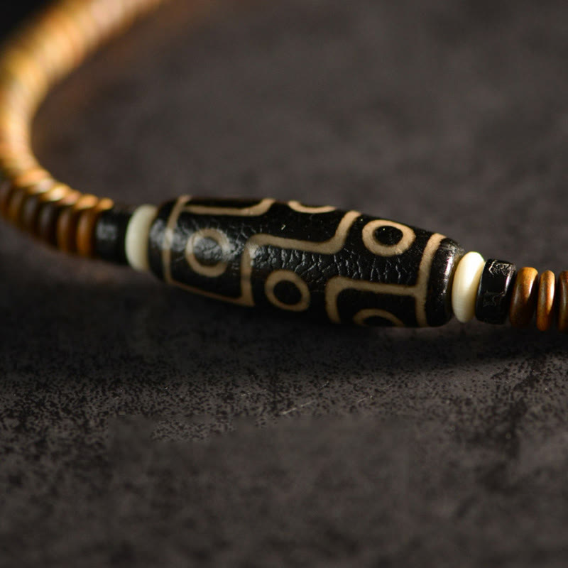 KarmaRipple's Tibetan Nine-Eye Dzi Bead Green Sandalwood Ebony Wood Peace Double Wrap Bracelet p10