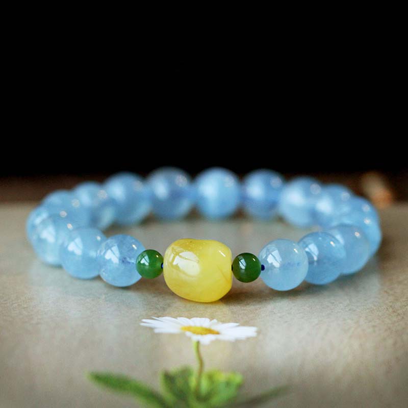 KarmaRipple's Authentic Aquamarine Amber Beadwork Serenity Balancing Bracelet p6