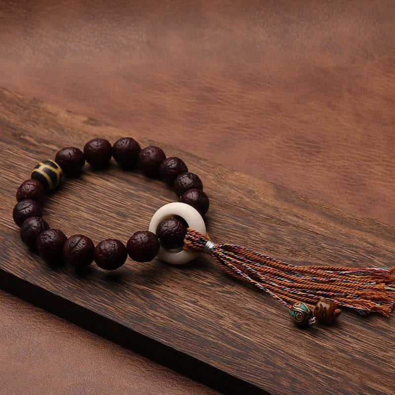 KarmaRipple's Tibetan Bodhi Seed Agate Bead Fortune Wealth Tassel Talisman Wrist Mala p34