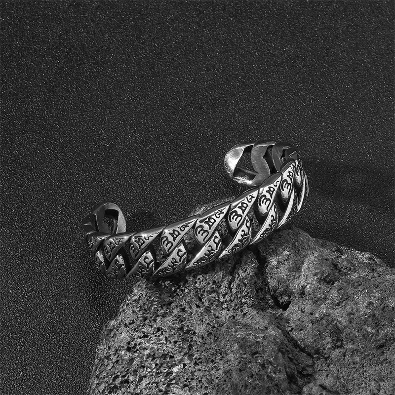 KarmaRipple's Tibetan Om Mani Padme Hum Mantra Titanium Steel Peace Cuf Bangle Bracelet p5