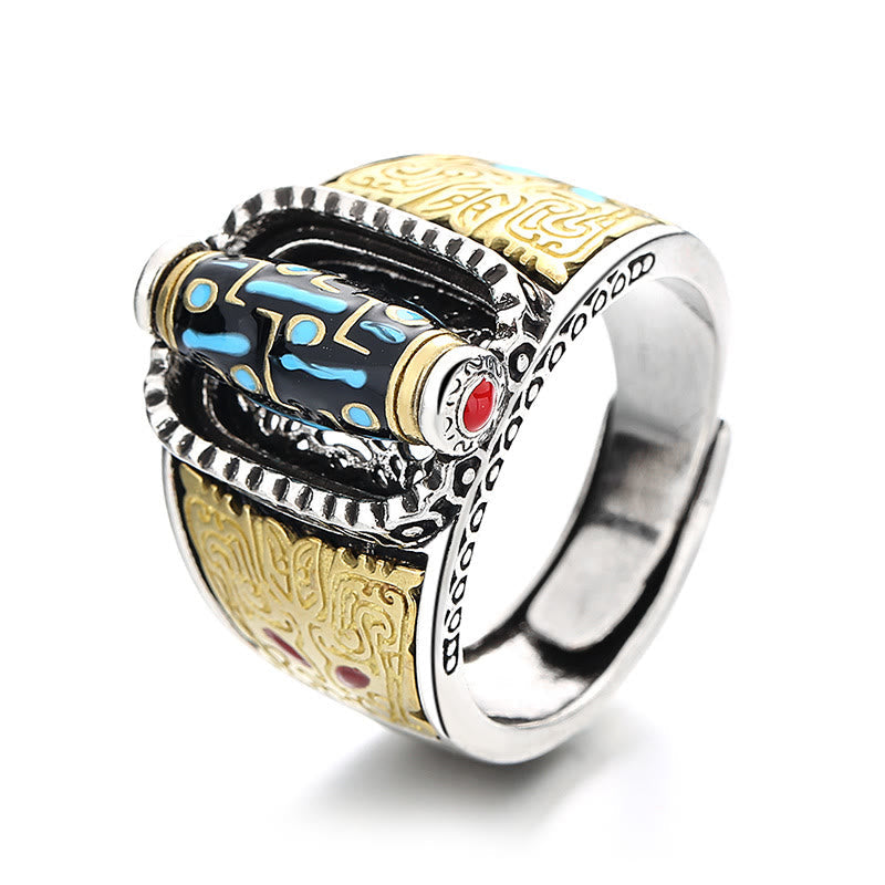 KarmaRipple's Tibetan Nine-Eye Dzi Bead Wealth Blessings Rotatable Ring p5