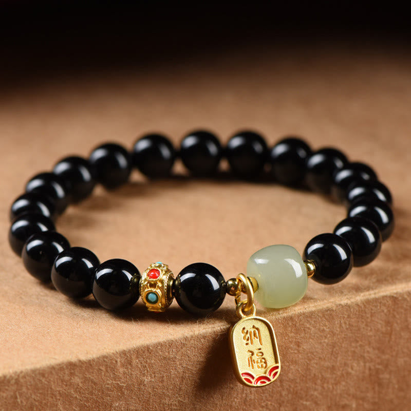 KarmaRipple's Black Onyx Hetian Jade Bead Fortunate Fortune Talisman Bracelet p4