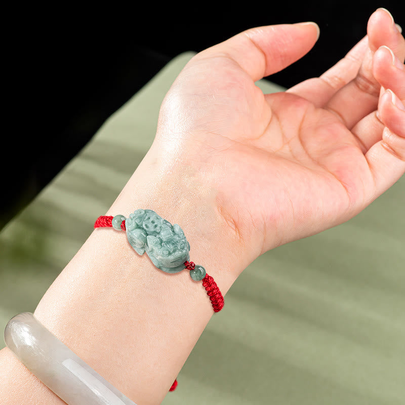 KarmaRipple's Handmade Authentic Jade PiXiu Protection King Kong Weave Woven String Bracelet p4