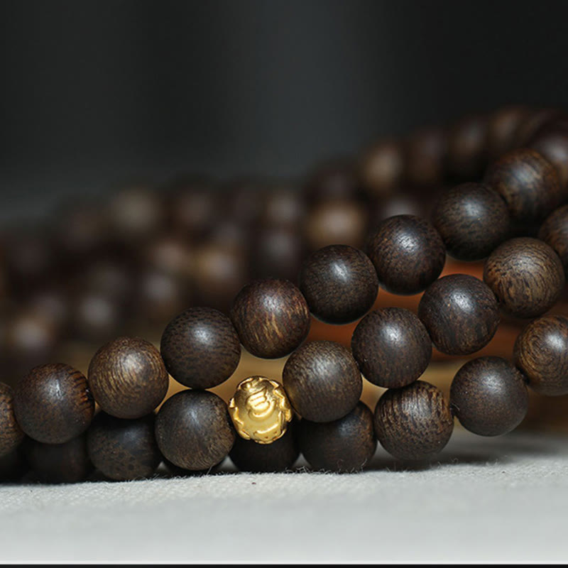 KarmaRipple's 108 Mala Beadwork 999 Pure Gold Beadwork Rare Brunei Agarwood Peace Strength Bracelet p17