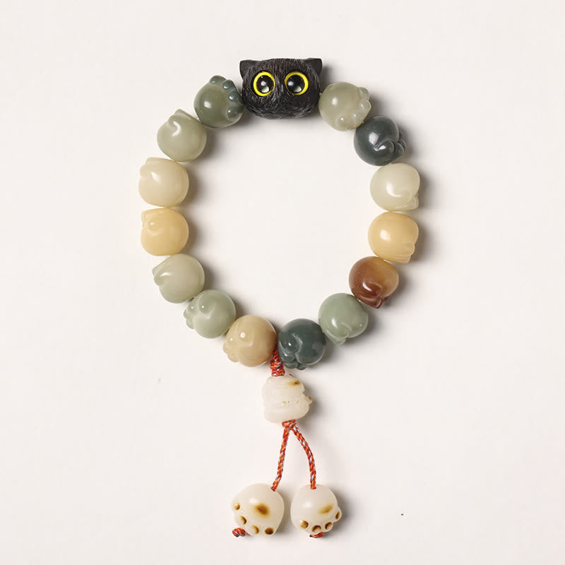 KarmaRipple's Authentic Bodhi Seed Lovely Paw Ebony Wood Fortunate Cat Wisdom Bracelet p2