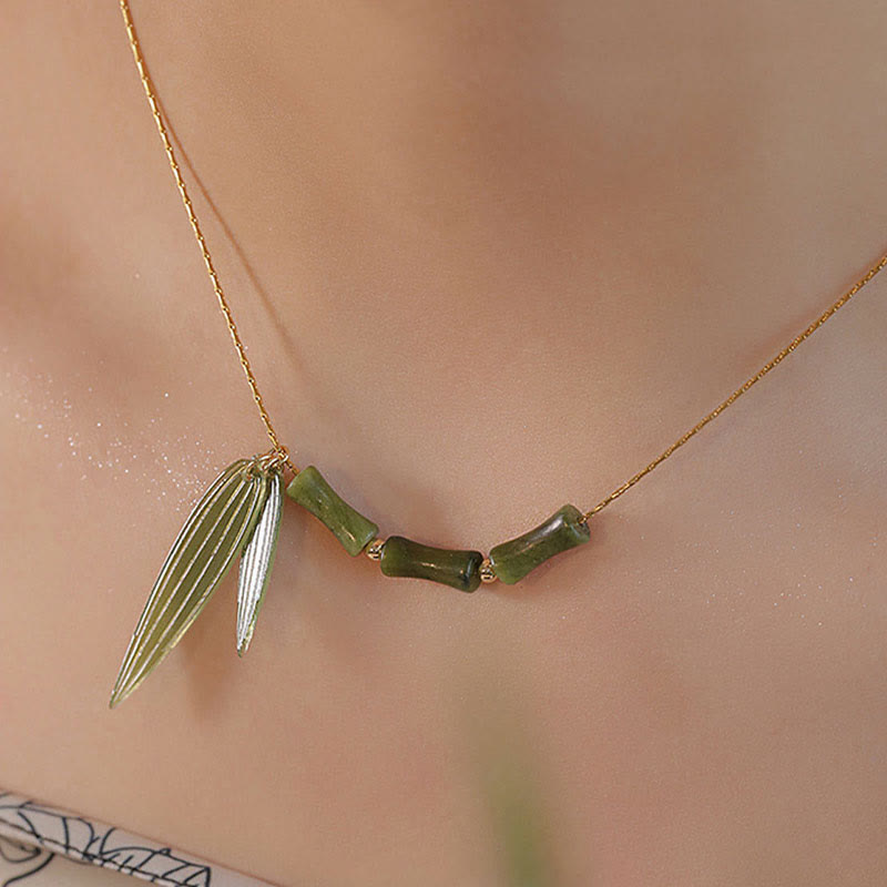 KarmaRipple's Bamboo Leaf Jade Design Wealth Pendant Necklace p9