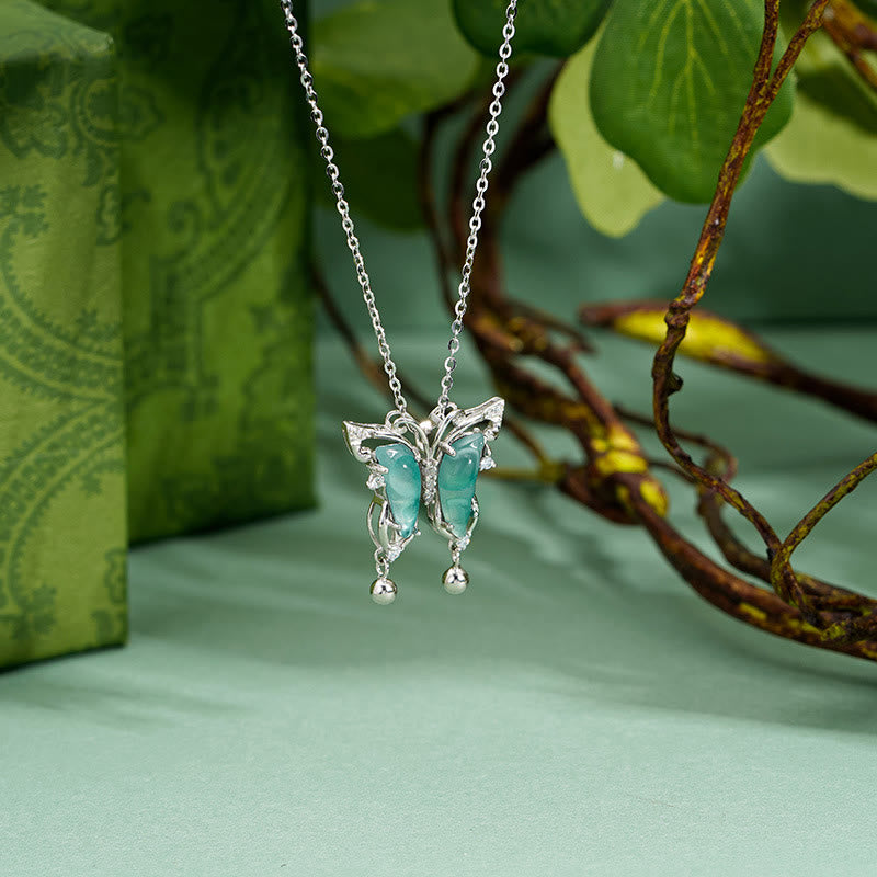 KarmaRipple's 925 Sterling Silver Green Jade Butterfly Fortune Pendant Necklace p3
