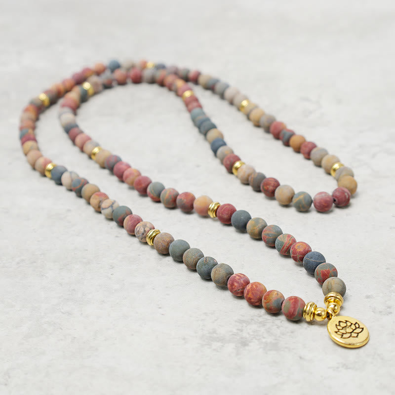 KarmaRipple's 108 Mala Beadwork Picasso Jasper Stone Courage Energy Bracelet p4