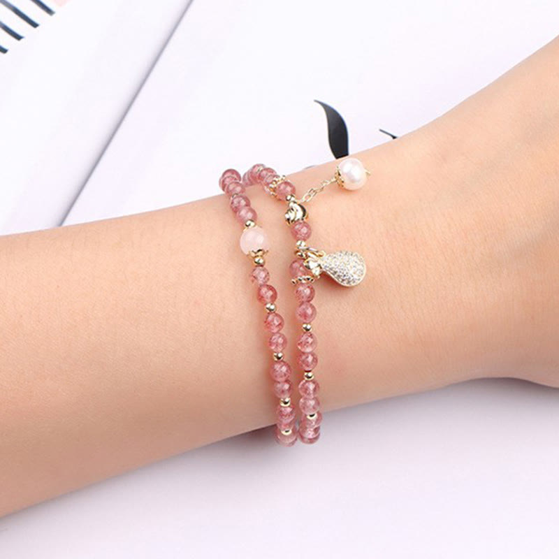 KarmaRipple's Strawberry Quartz Money Bag Positive Talisman Double Wrap Bracelet p10