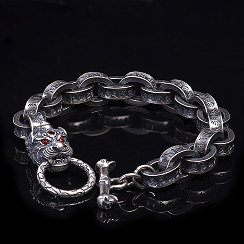 KarmaRipple's 925 Sterling Silver Dragon Kirin Om Mani Padme Hum Success Strength Bracelet Bangle p1