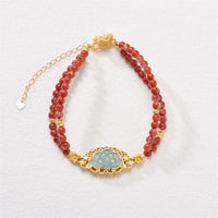 Bracelet double couche en argent sterling 925 plaqué or authentique, agate rouge, lotus, jade, calme, de KarmaRipple