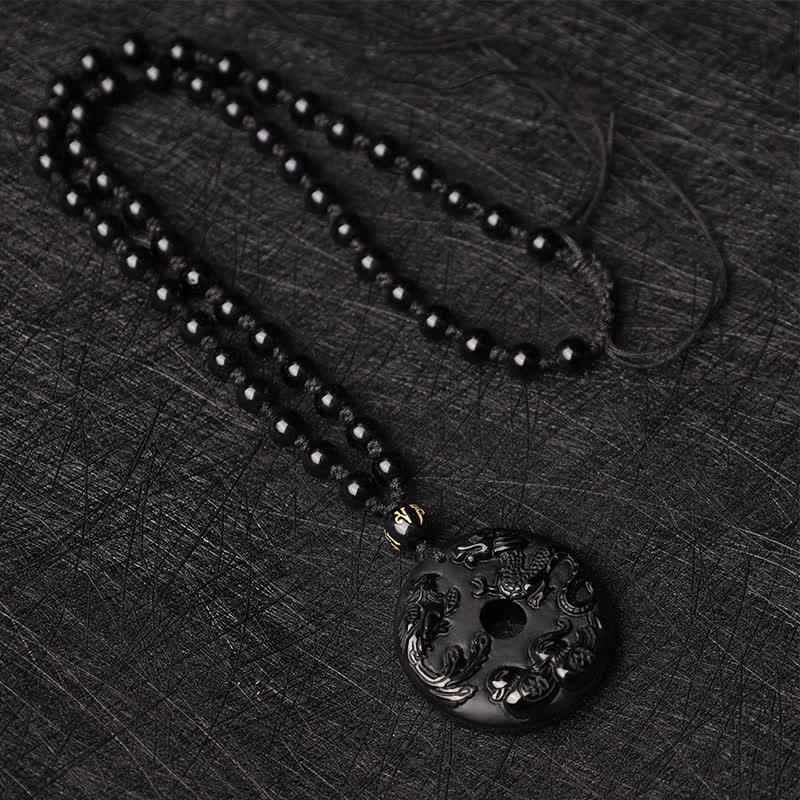 KarmaRipple's Black Obsidian Dragon Phoenix Mandarin Duck Fortune Protection Pendant Necklace p7