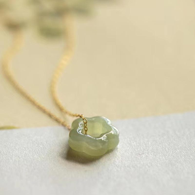 KarmaRipple's Dainty Hetian Jade Cyan Jade Fortune Floral Talisman Pendant Necklace p8