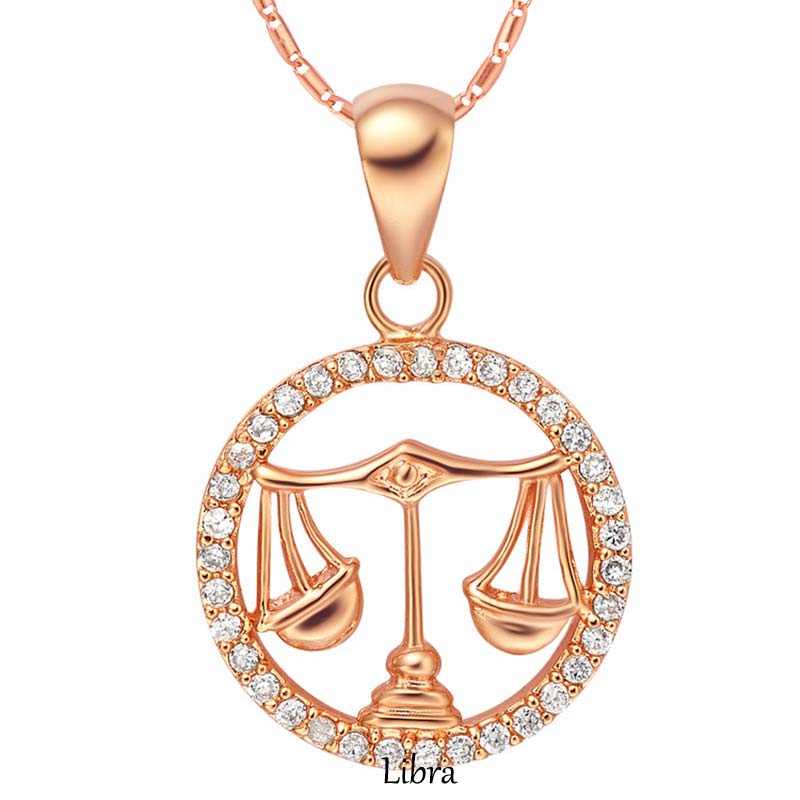 KarmaRipple's 12 Constellations of the Zodiac Rhinestone Fortune Pendant Chain Necklace ( p24