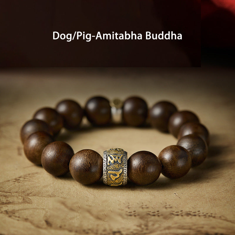 KarmaRipple's Chinese Zodiac Natal Buddha Kalimantan Agarwood Om Mani Padme Hum 925 Sterling Silver Bracelet p27