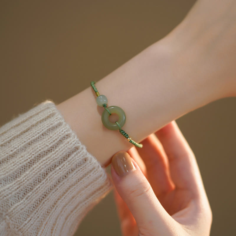 KarmaRipple's Lotus Jade Peace Buckle Bead Fortune Happiness Talisman String Bracelet p7