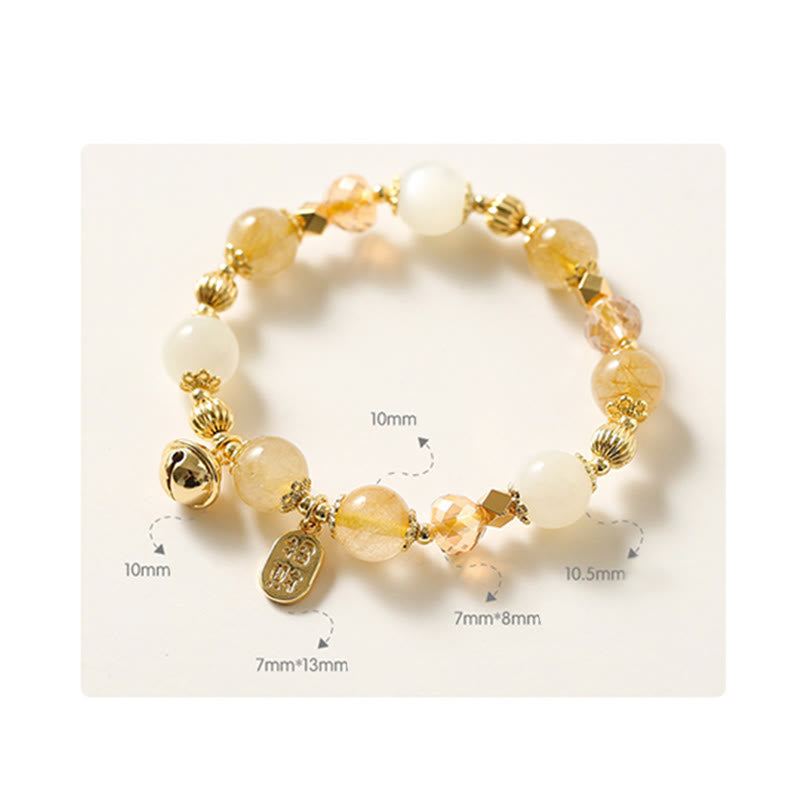KarmaRipple's 14K Gold Plated Golden Rutilated Quartz Wealth Bell Fortunate Fortune Talisman Bracelet p9