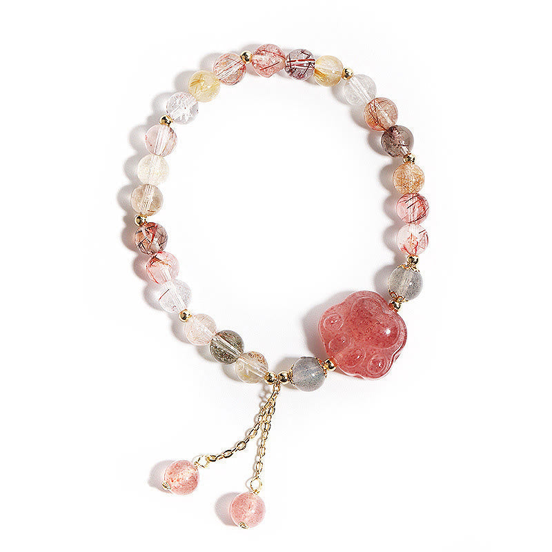 KarmaRipple's Authentic Strawberry Quartz Cat Paw Claw Colorful Rutilated Quartz Moonstone Love Bracelet p7