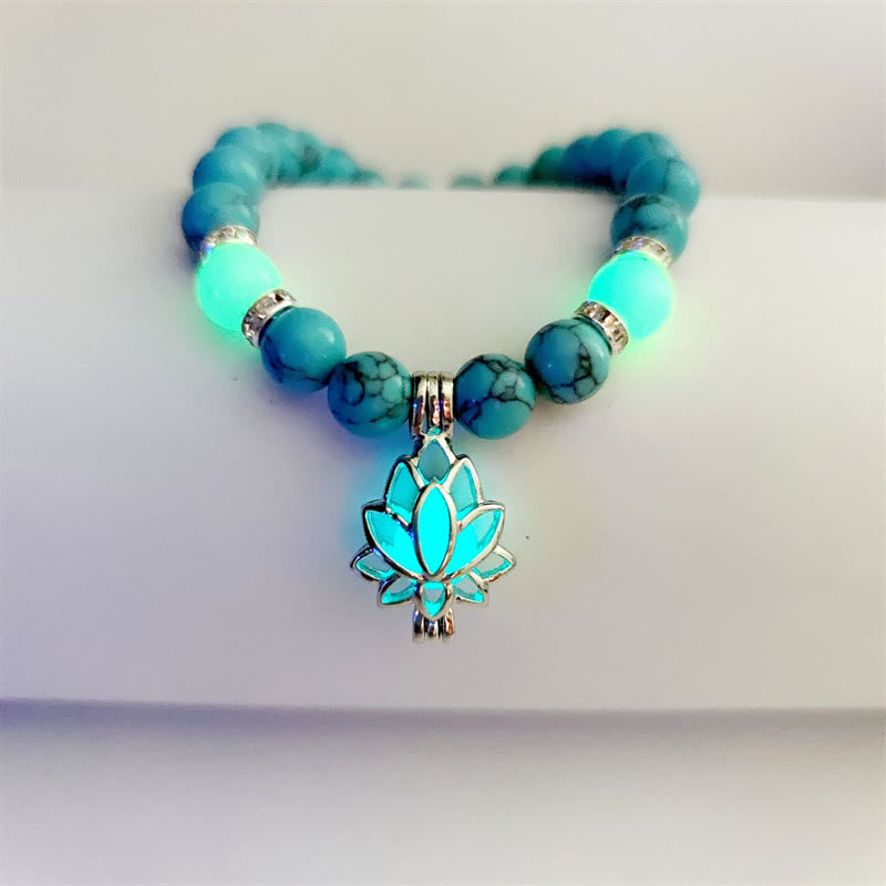KarmaRipple's Tibetan Turquoise Glowstone Luminous Bead Lotus Protection Bracelet p11