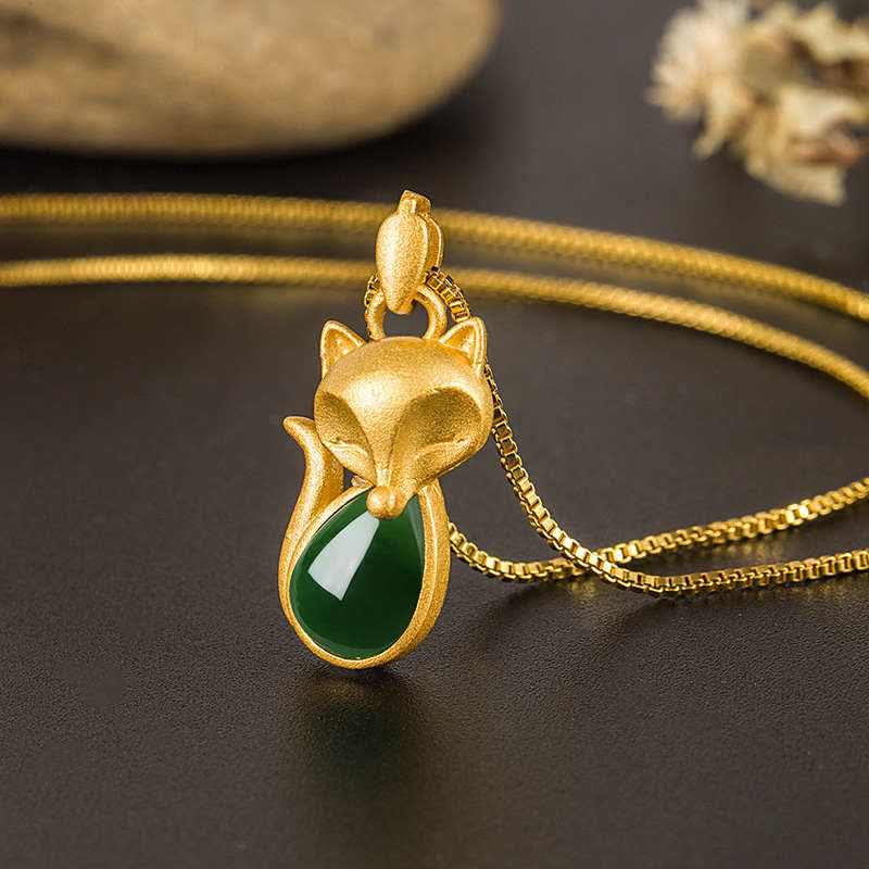 KarmaRipple's Green Chalcedony Fox Pattern Courage Pendant Necklace p2