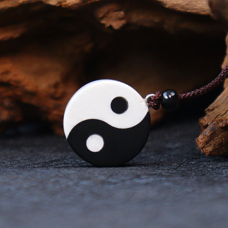 KarmaRipple's Authentic Black Obsidian Ivory Turquoise Yin Yang Fulfilment Strength Pendant Necklace p3