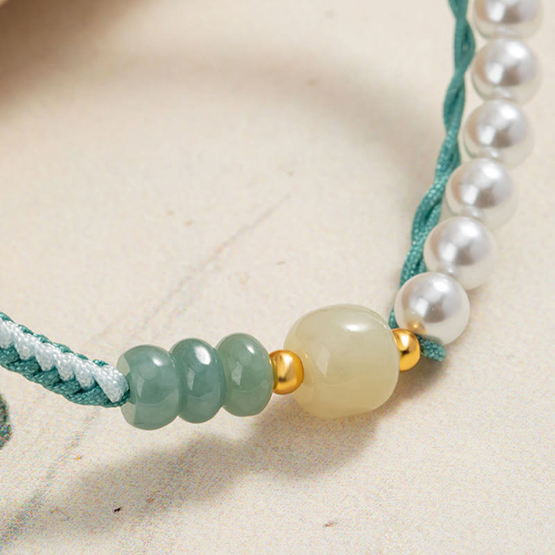 KarmaRipple's 925 Sterling Silver Hetian Jade Woven Rope Pearl Abundance Bracelet p3