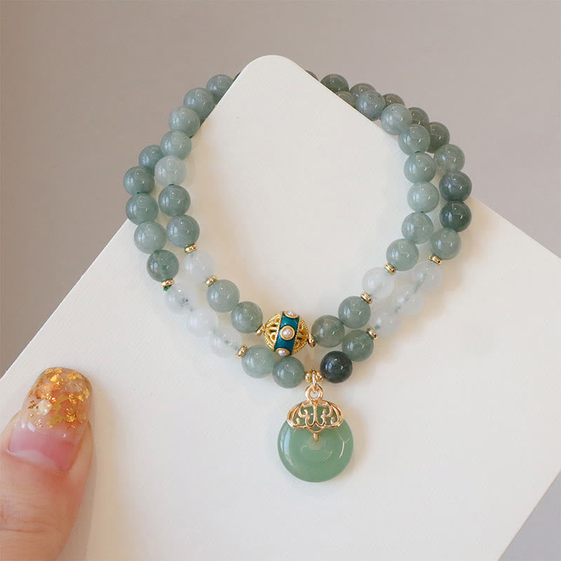 KarmaRipple's Single Double Layer Jade Peace Buckle Fortune Bracelet p2