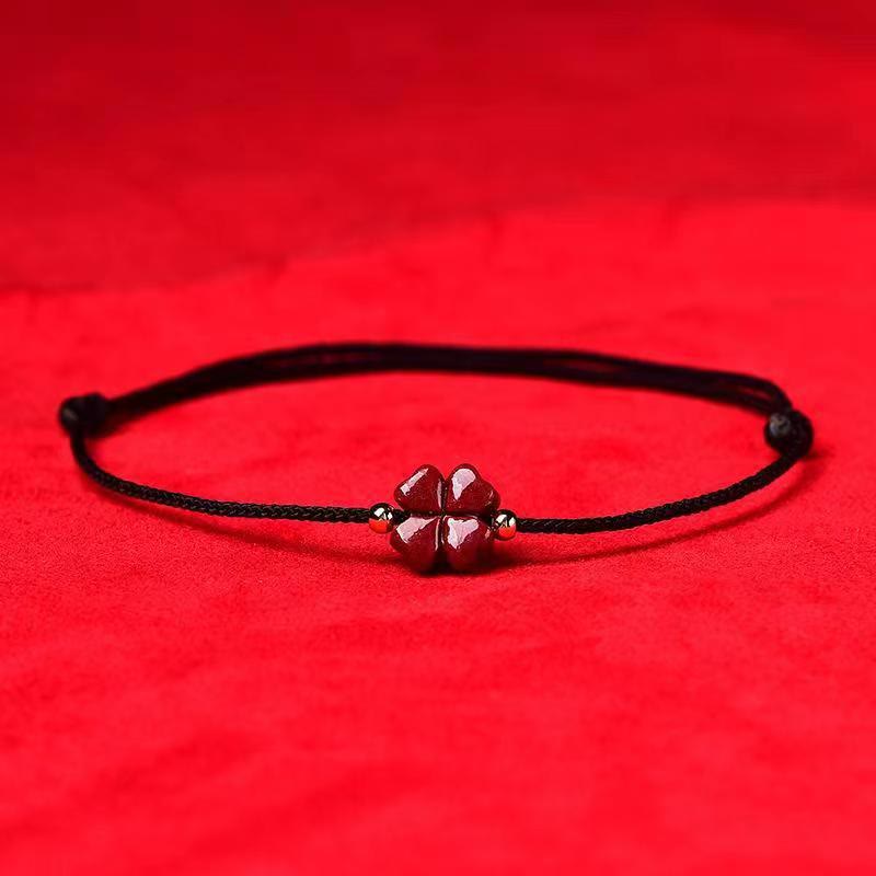 KarmaRipple's Authentic Cinnabar Four Leaf Clover Blessing Red String Bracelet Anklet p27