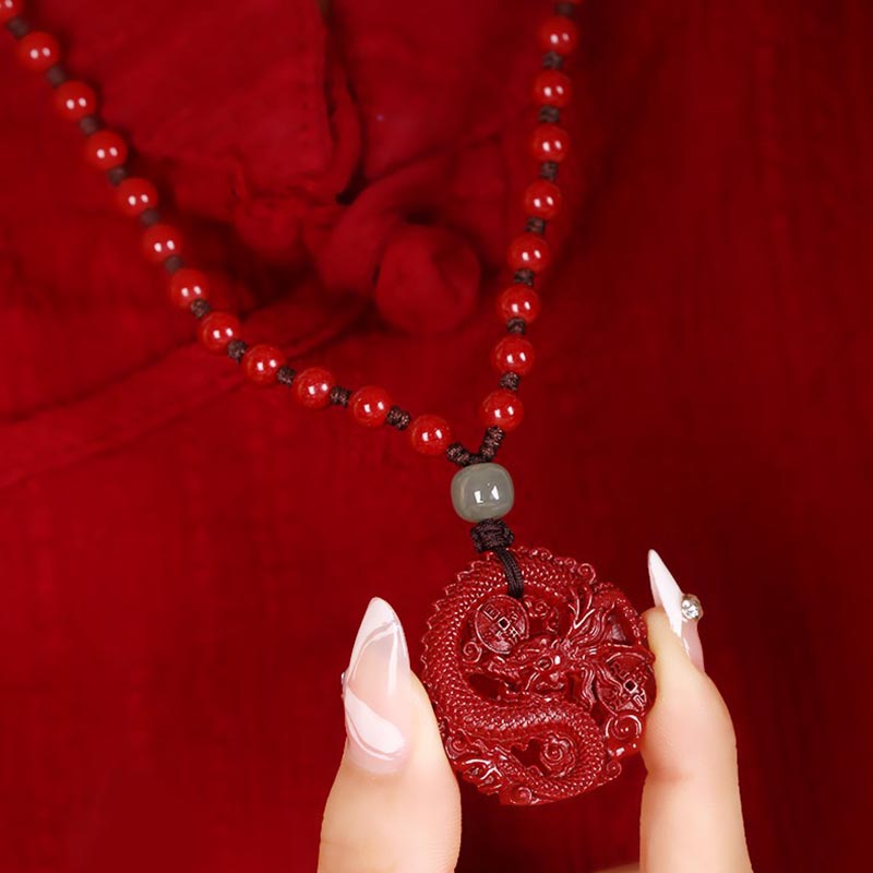 KarmaRipple's Year Of The Dragon Authentic Cinnabar Hetian Jade Bead Bronze Coin Attract Wealth Strength Pendant Necklace p5