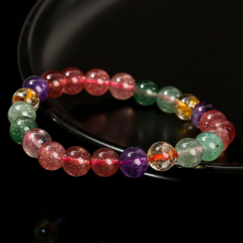 KarmaRipple's Authentic Multicolored Strawberry Quartz Love Balancing Beaded Bracelet p3