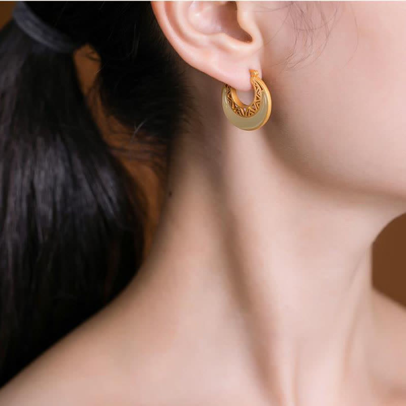 KarmaRipple's Crescent Moon Jade Prosperity Drop Earrings p4