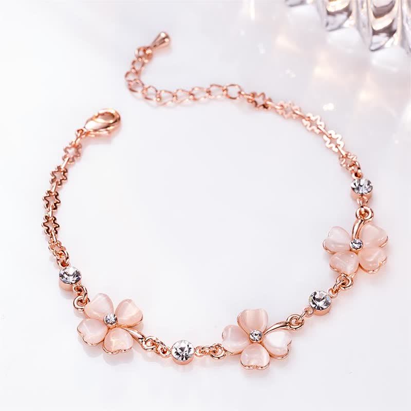 KarmaRipple's Pink Gemstone Four Leaf Clover Love Chain Bracelet p2