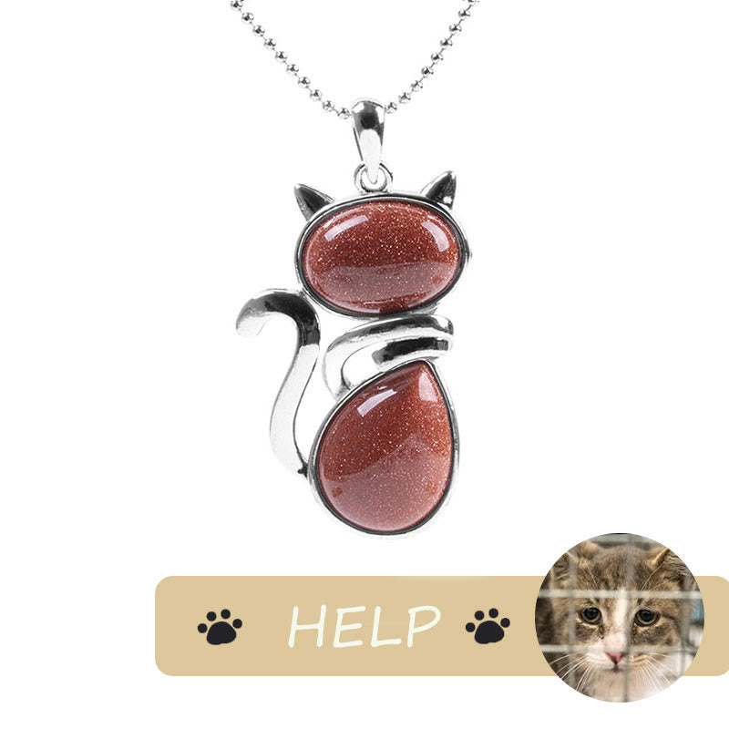 KarmaRipple's "Save A Cat" Cute Cat Pattern Authentic Gemstone Protection Cat-Loving Necklace Pendant p9