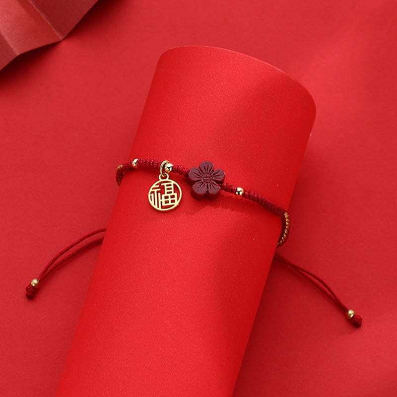 KarmaRipple's Cinnabar Flower Fu Character Blessing Woven String Bracelet p8
